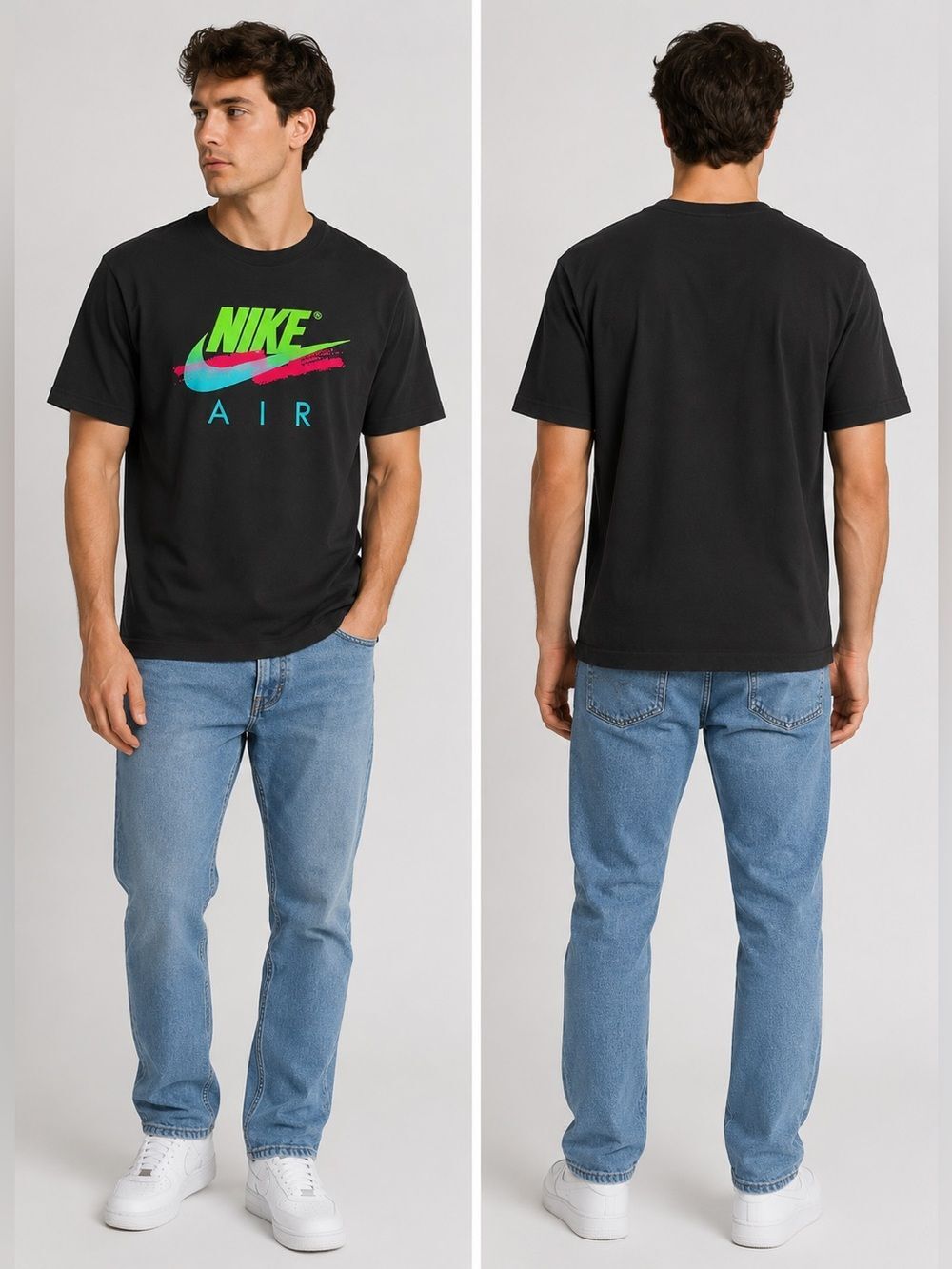 Nike Air Retro Shirt Mens Size L Black Short Sleeve Crew Neck Tee 100% Cotton